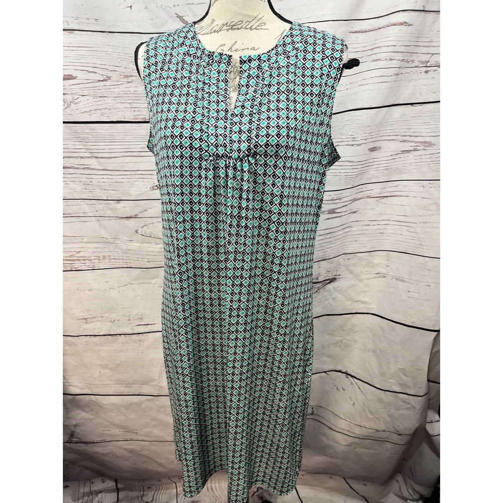 Nine West‎ Sleeveless Geometric Print V Neck Midi Dress Women Size L